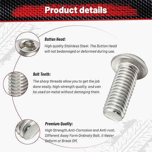 Miniatura 3 de RED WOLF 20 tornillos de cabeza de botón de 38-16 x 1 pulgada con unidad hexagonal Allen 18-8 304 cabeza hexagonal de acero inoxidable rosca gruesa