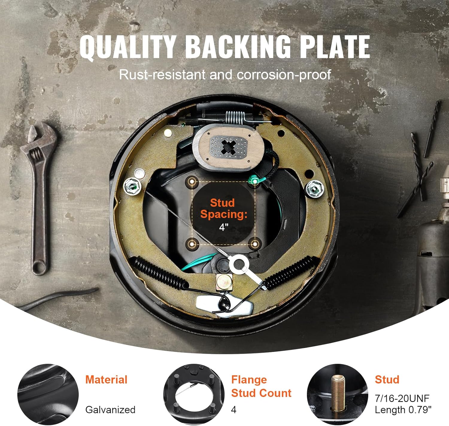 VEVOR Electric Trailer Brake Assembly, 10 x 2-1/4, 2 Pairs Self-Adjusting Electric Brakes Kit for 3500 lbs Axle, 4-Hole Mounting, Backing Plates for Brake System Part Replacement (2 Right   2 Left)