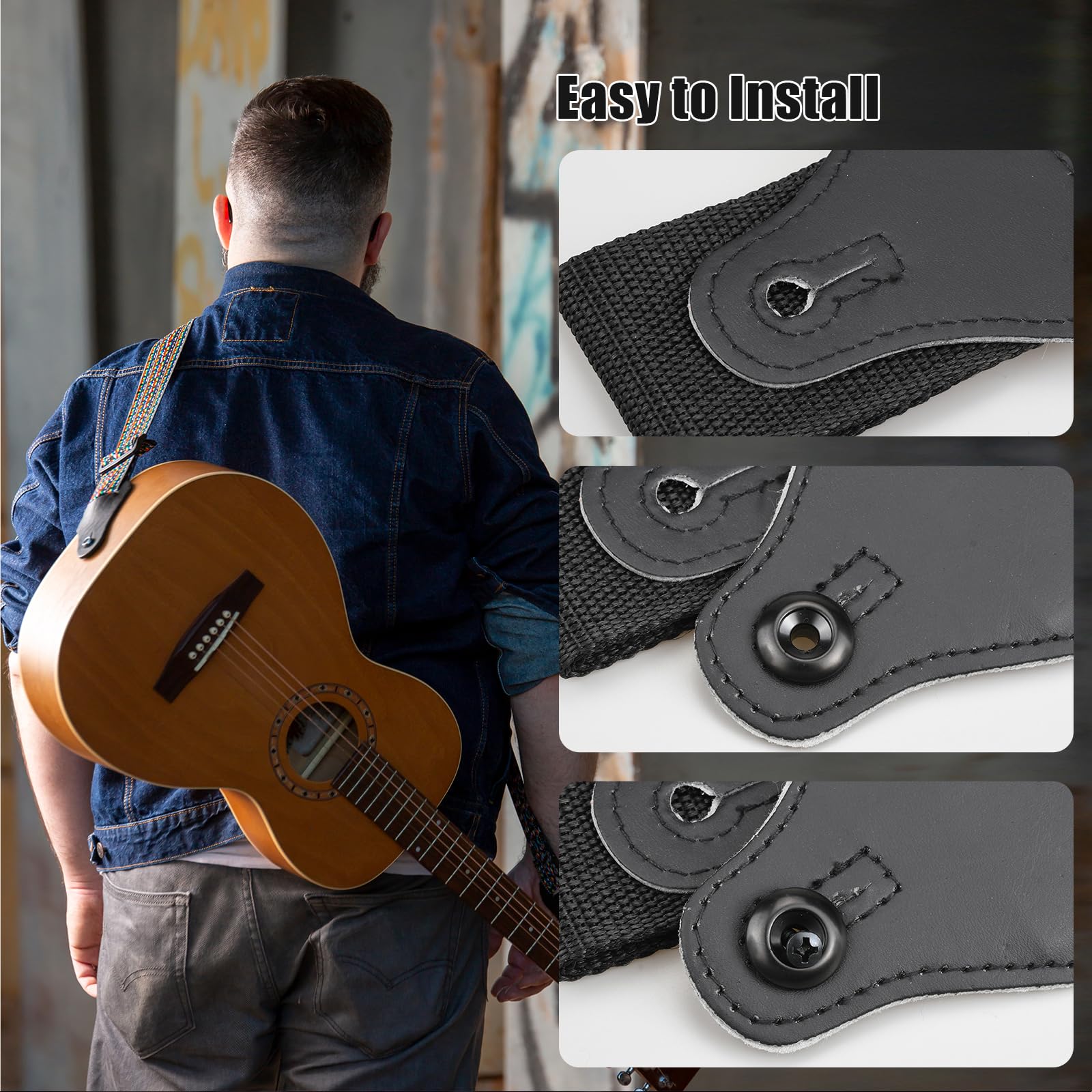 Boutons De Sangle De Guitare Avec Verrouillage - 2 Packs En Cuivre Avec Vis Et Coussinets Feutre - Pour Guitare électrique Et Basse