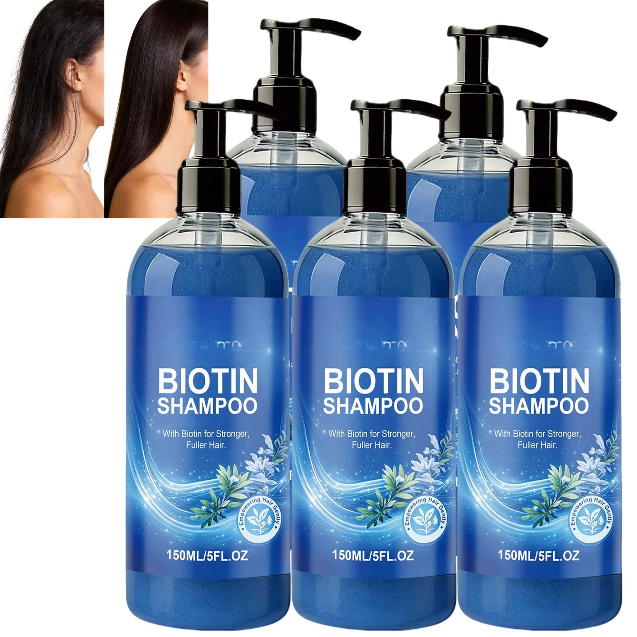 Champú para el cabello con biotina, champú renovador de cabello de biotina pura, sin sulfatos y acondicionador, champú voluminizante para mujeres, bi/otina, champú nutritivo diario (5 unidades)