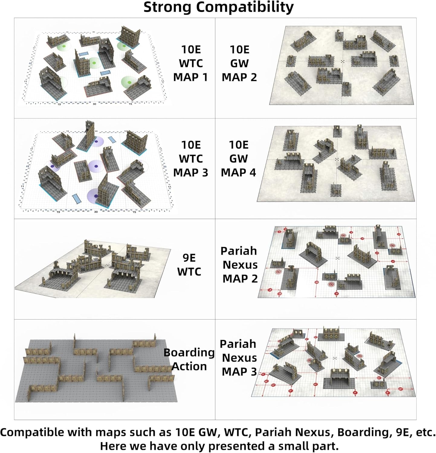 Modular Terrain Ruin for Wargame WH40K, Compatible with 10E WTC & GW, HIPS Plastic Injection Molding (Half-Table Set - 1,200 Parts)