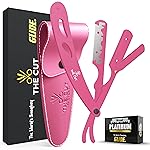 The Cut- Factory- Straight Razor with 20 Pack Platinum Treat Single Blade Razors for Men- Professional Barber Straight Edge Razor for Close Shaving 100 Percent Stainless Steel, Pink