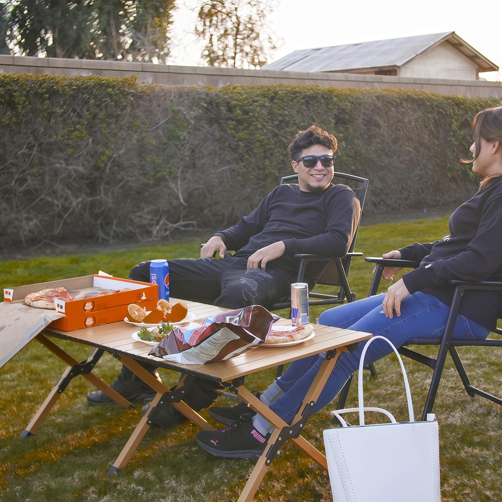 rollingsurfer Table de Camping Portable, Table Pliante Camping en Aluminium avec Sac de Transport, Compacte Table Exterieur pour La Plage, Le Barbecue et La Fête, Support 50 kg