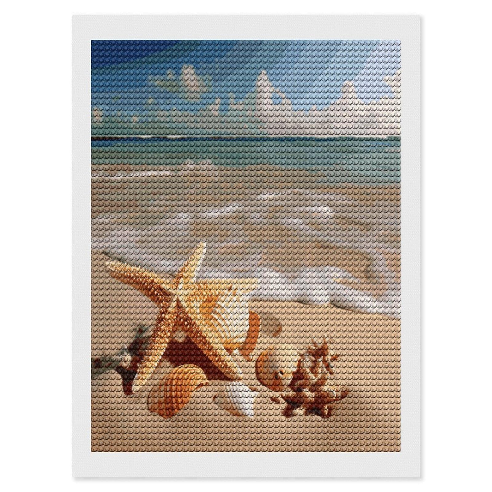 LDGSUPH Seashells Starfish on Beach Diamond Painting Kits for Adults Paint with Diamond Pictures Art DIY Full Drill Diamond Dots Painting Personalized Diamond Photo for Home Wall Decor Gift 12"x16"