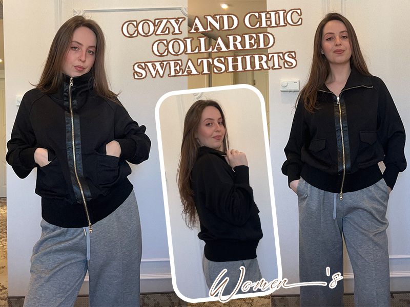 DEEP SELF Womens Zip Up Oversized Sweatshirts Long Sleeve Collared Casual Jacket 2023 Fall Trendy Clothes With Pocket