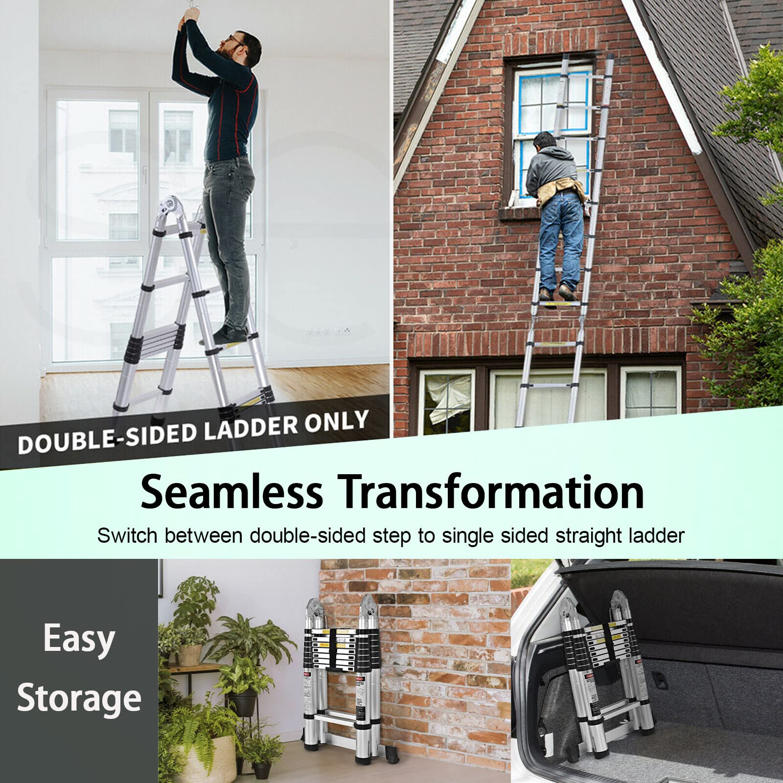 Amazon.co.jp: 12.5FT アルミニウム 伸縮式ラダー 6.2+6.2FT Aフレーム