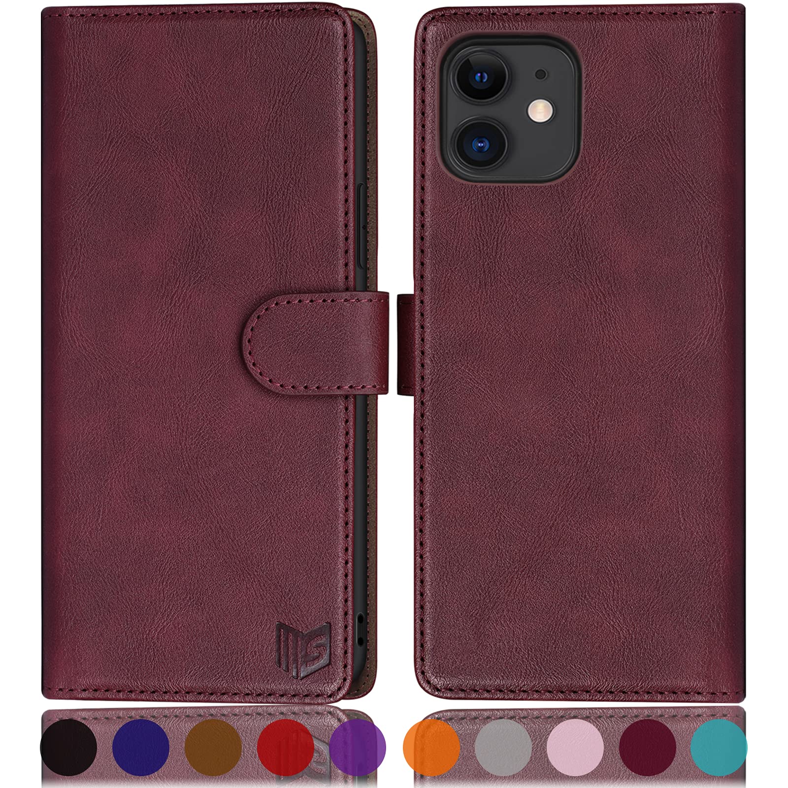 SUANPOT for iPhone 11 6.1 inch (Non 11 Pro 5.8") Leather Wallet case with RFID Blocking Credit Card Holder, Flip Folio Book Phone case Shockproof