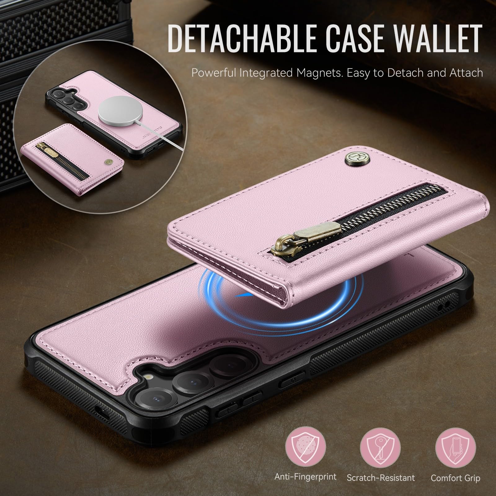 Generic Étui compatible avec Samsung Galaxy S23 FE (couleur : bleu) Étui à rabat en cuir avec fermeture éclair arrière magnétique en silicone