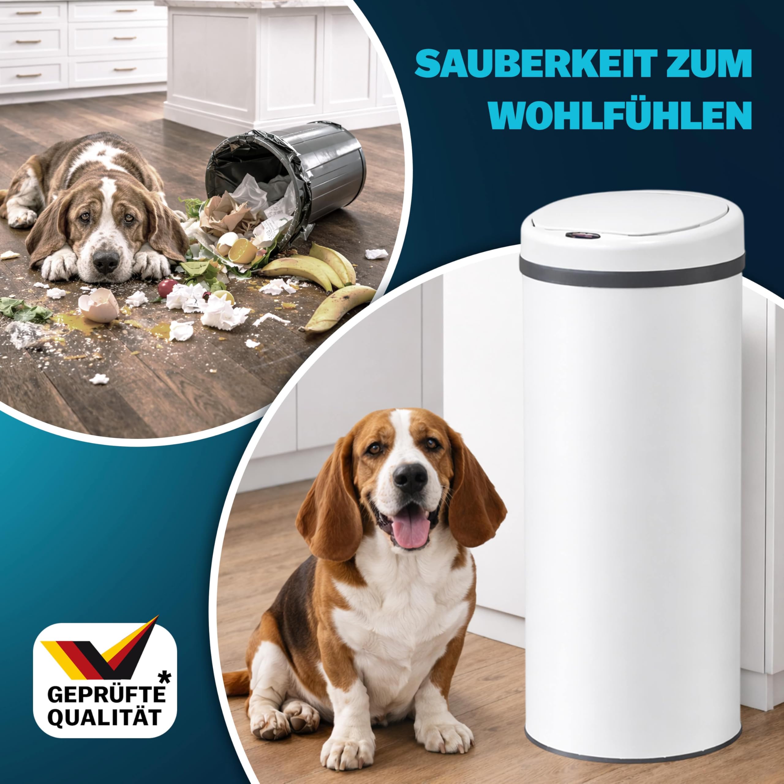 Monzana Sensor Mülleimer Küche Weiß | 30 L, Smarter Abfalleimer, mit Sensor, Berührungslos, Recycling, Edelstahl, inkl. USB-Kabel, Geschütztes Batteriefach