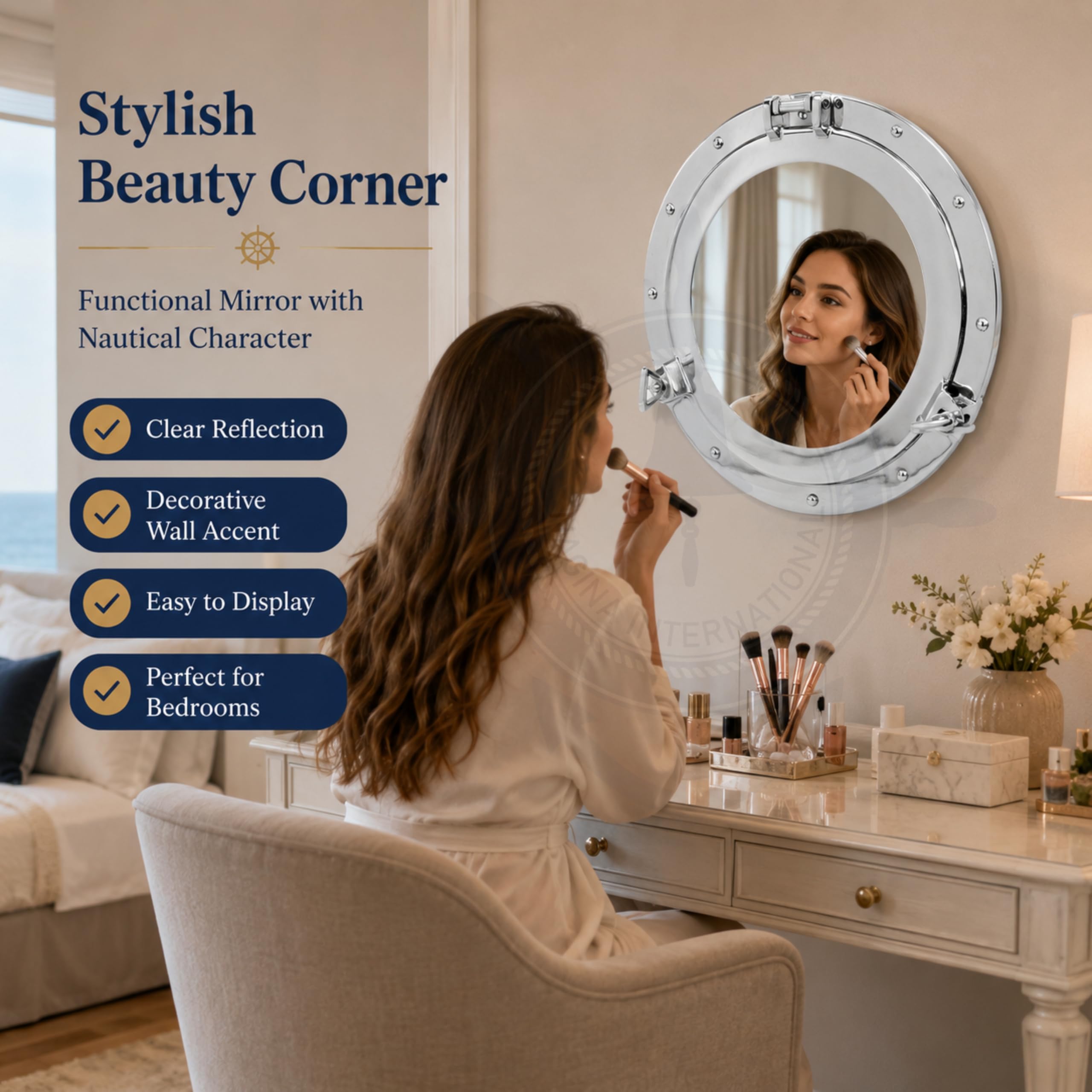 Nagina International Metal Crafted Nickel Plated Aluminum Porthole Bathroom Decor Mirror (20 Inches)