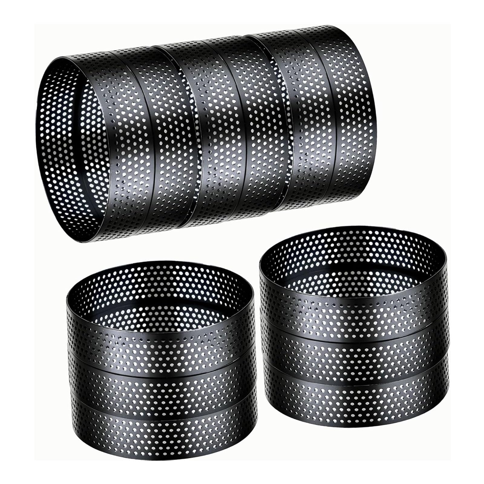 ERRORY 12 Nonstick Tart Rings Stainless Steel, Textured Perforated Cake Molds for Baking Pastries, Desserts and Fruit Creations Perforated Baking Molds