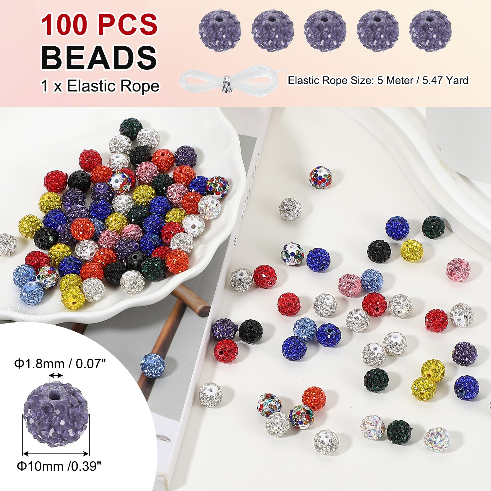 PATIKIL 100 Pcs Rhinestone Beads for Jewelry Making 10mm Shiny Round Disco Ball Beads Sparkle Crystal Clay Beads with Hole for Bracelet Necklace DIY Crafting Purple - Image 2