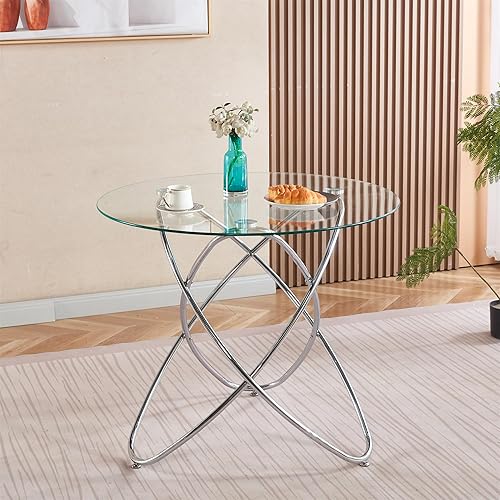 Miniatura 266 de Mesa de comedor de cristal de 51 pulgadas para 4, mesa de comedor rectangular contemporánea con parte superior de vidrio templado y patas de acero