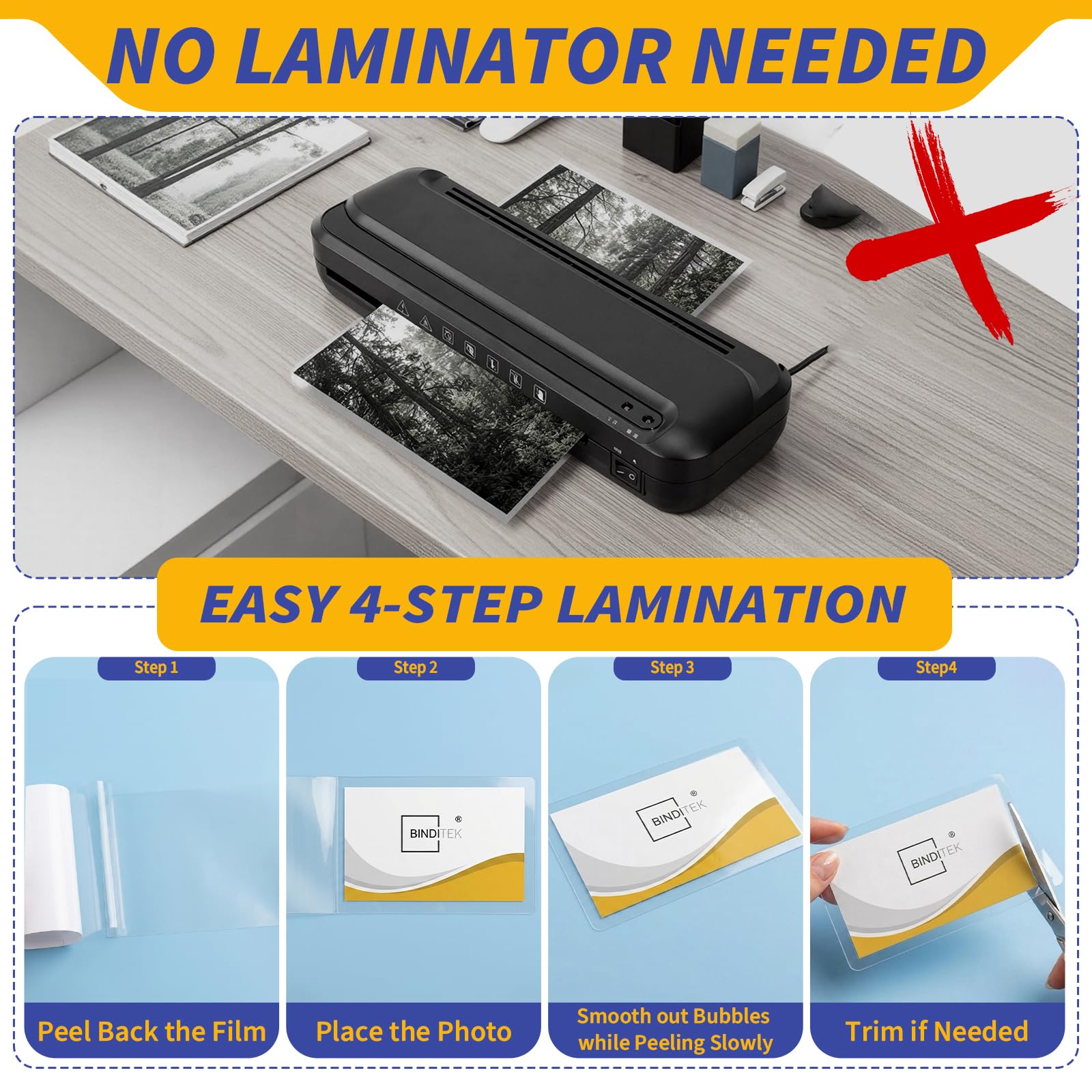 Binditek Bolsas de laminación autosellantes de 10 mil, 2.6 x 3.9 pulgadas