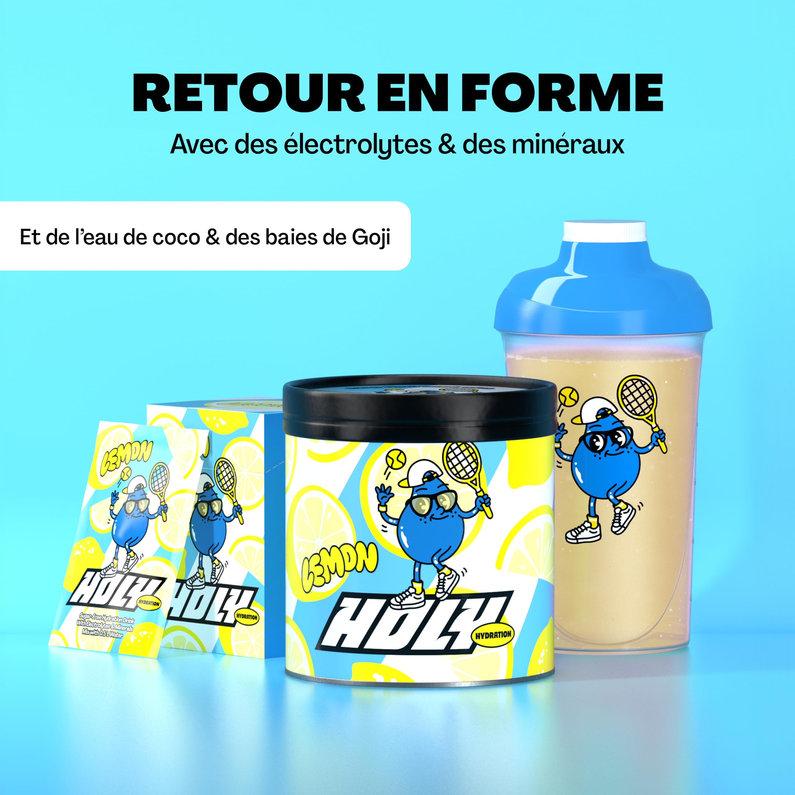 Polvo de electrolitos de hidratación HOLY 'Lemon' – Vegano con sabores de frutas 100% naturales – 50 porciones de hidratación con valiosos electrolitos y minerales