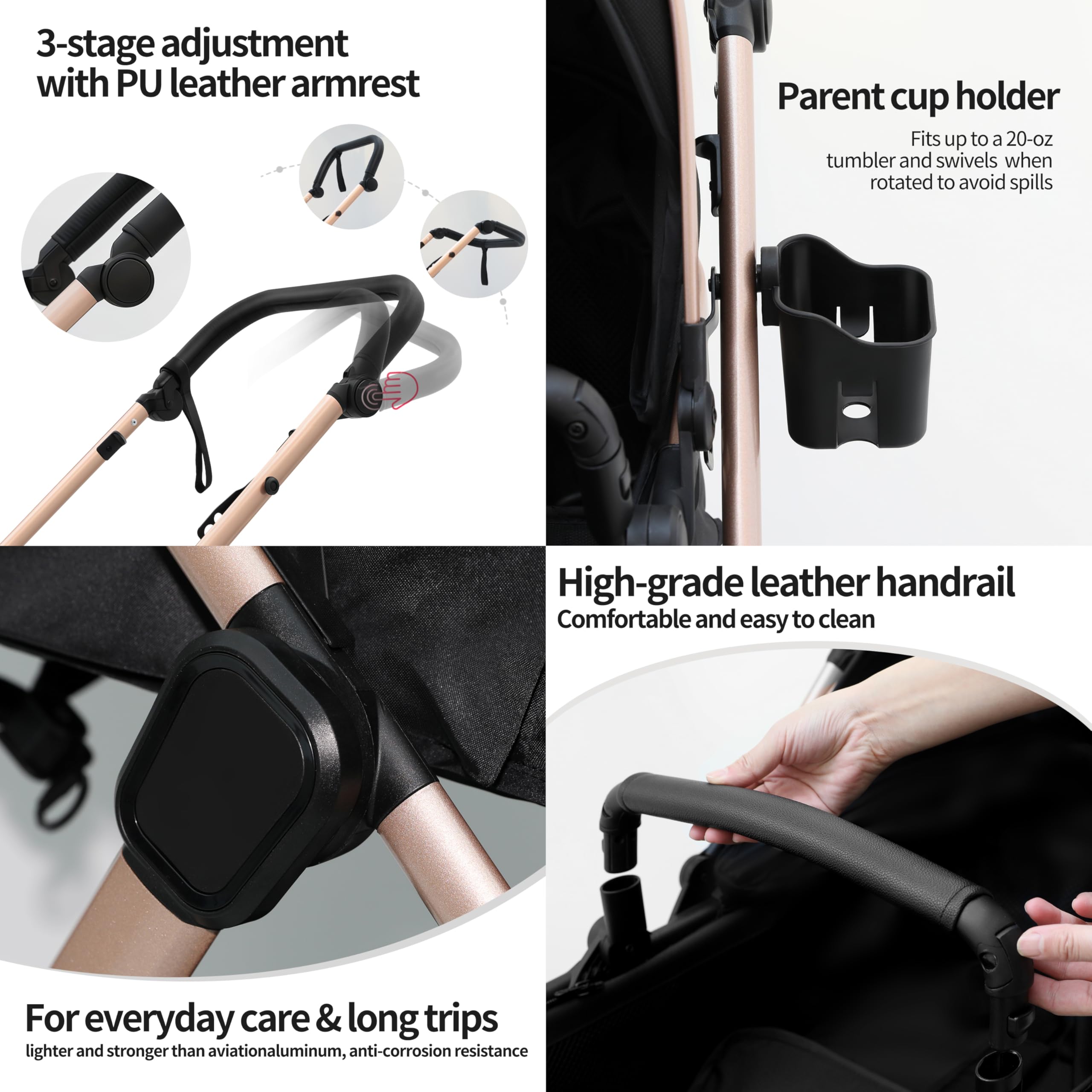 Passeggino Trio 3 in 1 Pieghevole in Un Clic con Telaio in Lega di Alluminio V10 Black