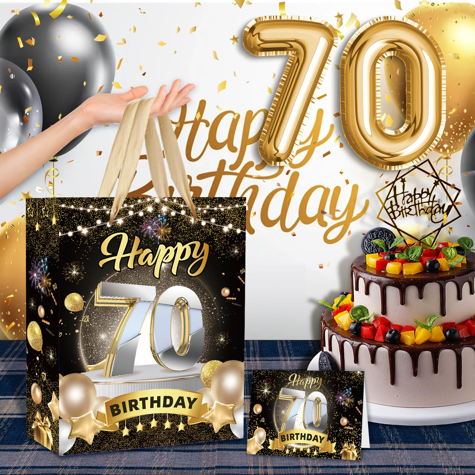 Geburtstagskarte Zum 70. Für Männer – Mit Luftballons, Kerzen & Prägedruck, 217x153 Mm