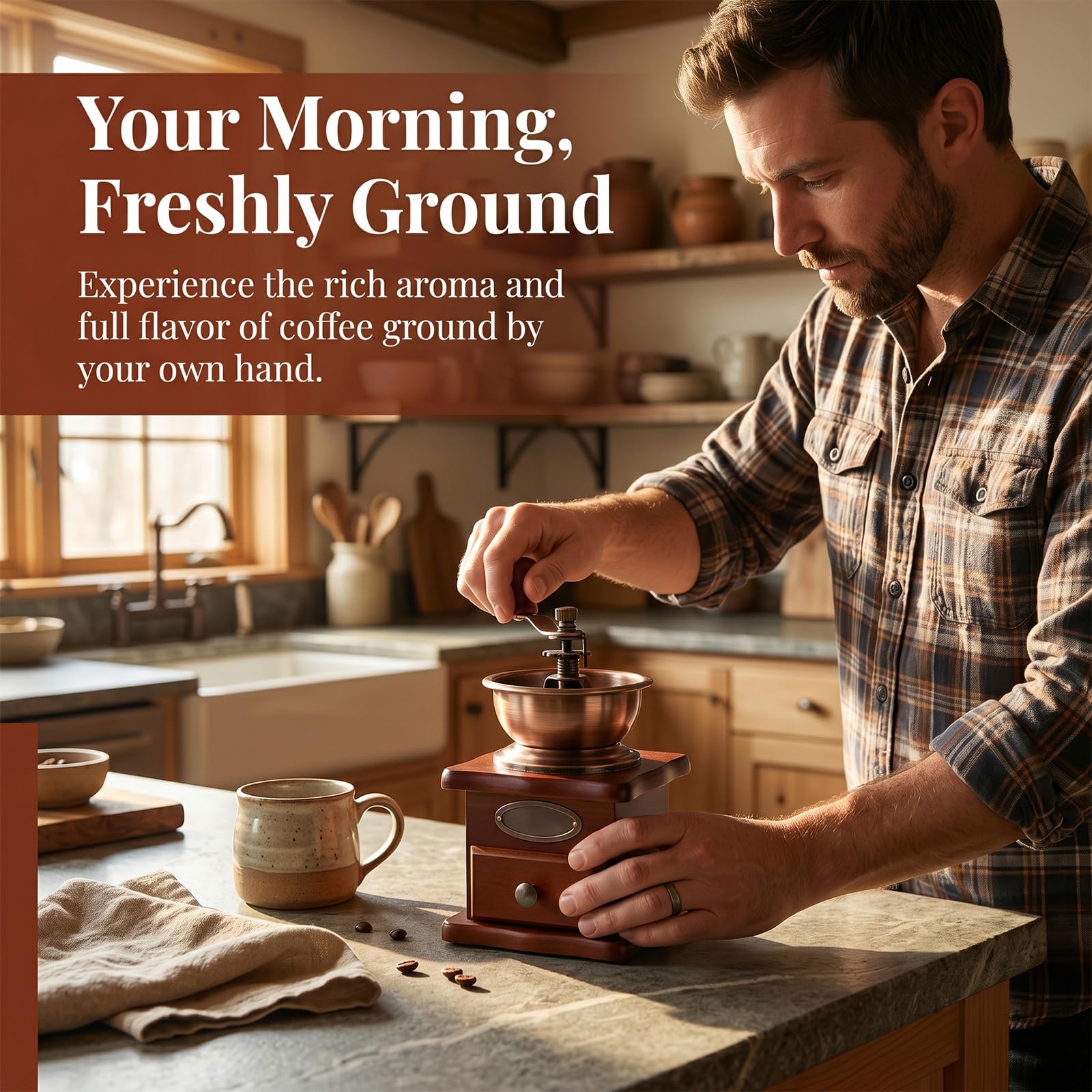 Manuelle Kaffeemühle Einstellbare Grobheit Kaffeemühle Mahlwerk Kaffeebohnenmühle Vintage Holz Handmühle Handheld Kaffeemühle für Haus Küche Büro Camping Reisen