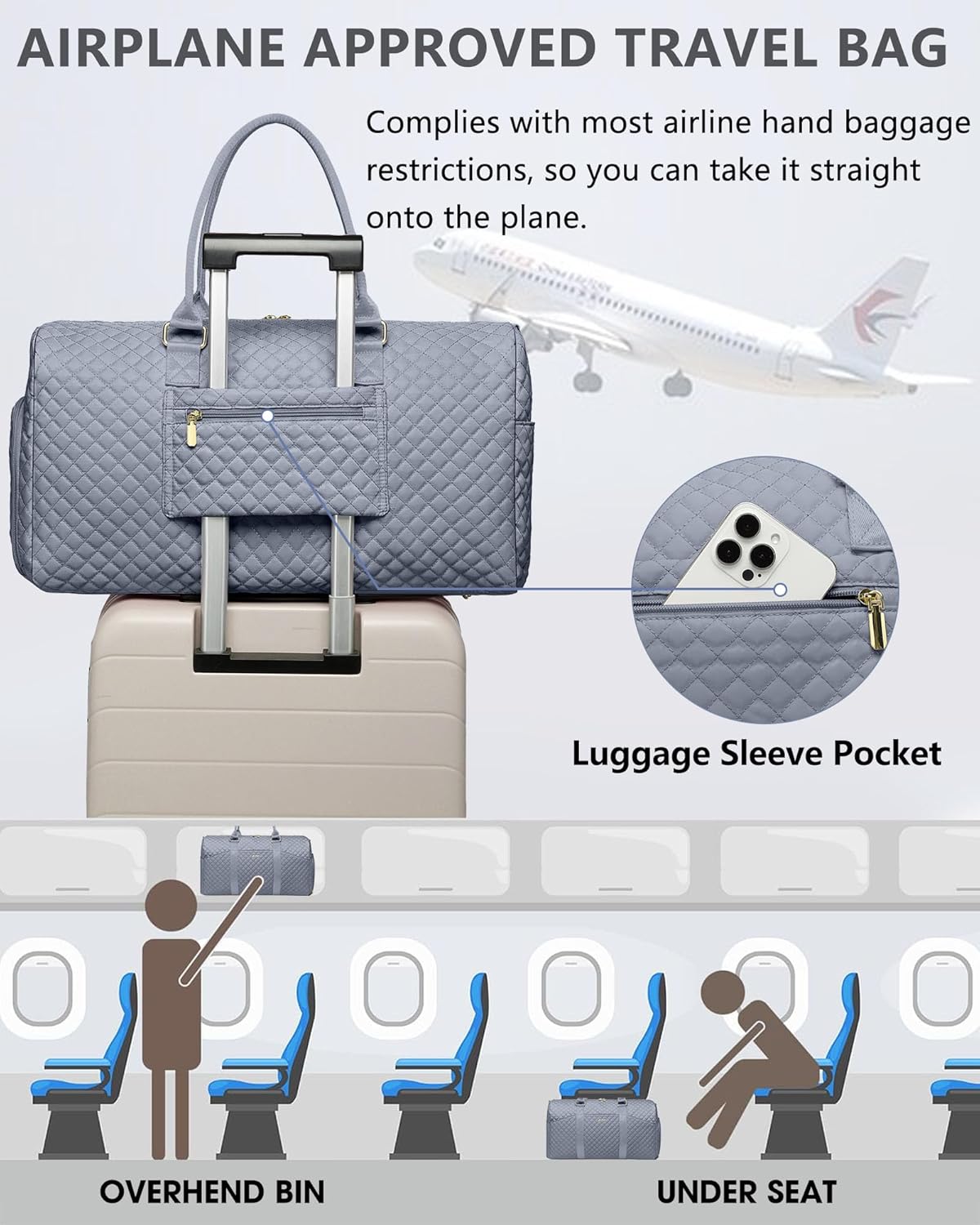 Women Weekender Travel Duffle Bag: Travel Duffel Overnight Bags with Shoe Compartment Large Carry on Tote with Toiletry Bag Weekend Traveling Yoga Gym Hospital Bag for Women with Wet Pocket Grey - Image 5