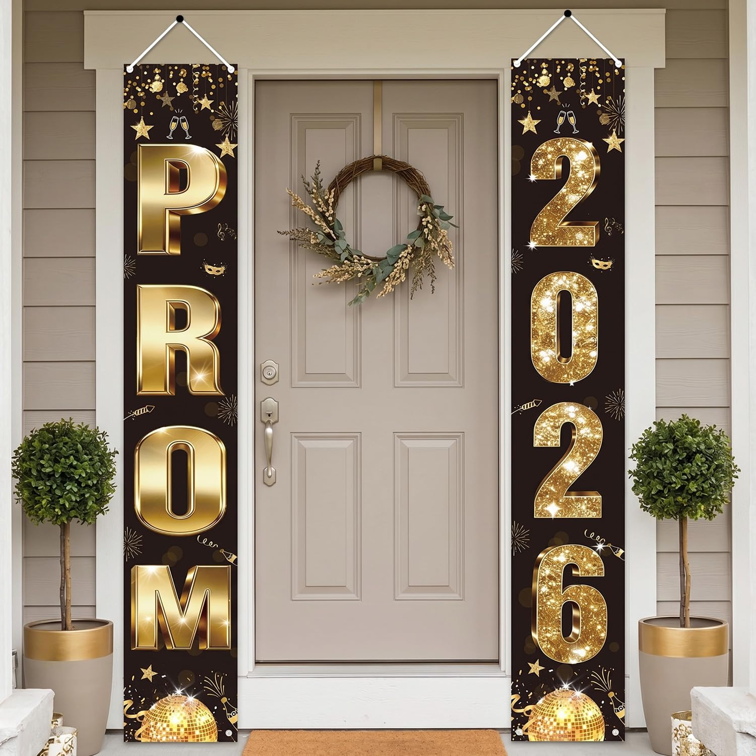 Luvart Prom Decorations 2026 - Black Gold Prom Door Banner Graduation Porch Sign for Door Decor Class of 2026 Party Banner for Congrats Grad High School College Graduation — image 1