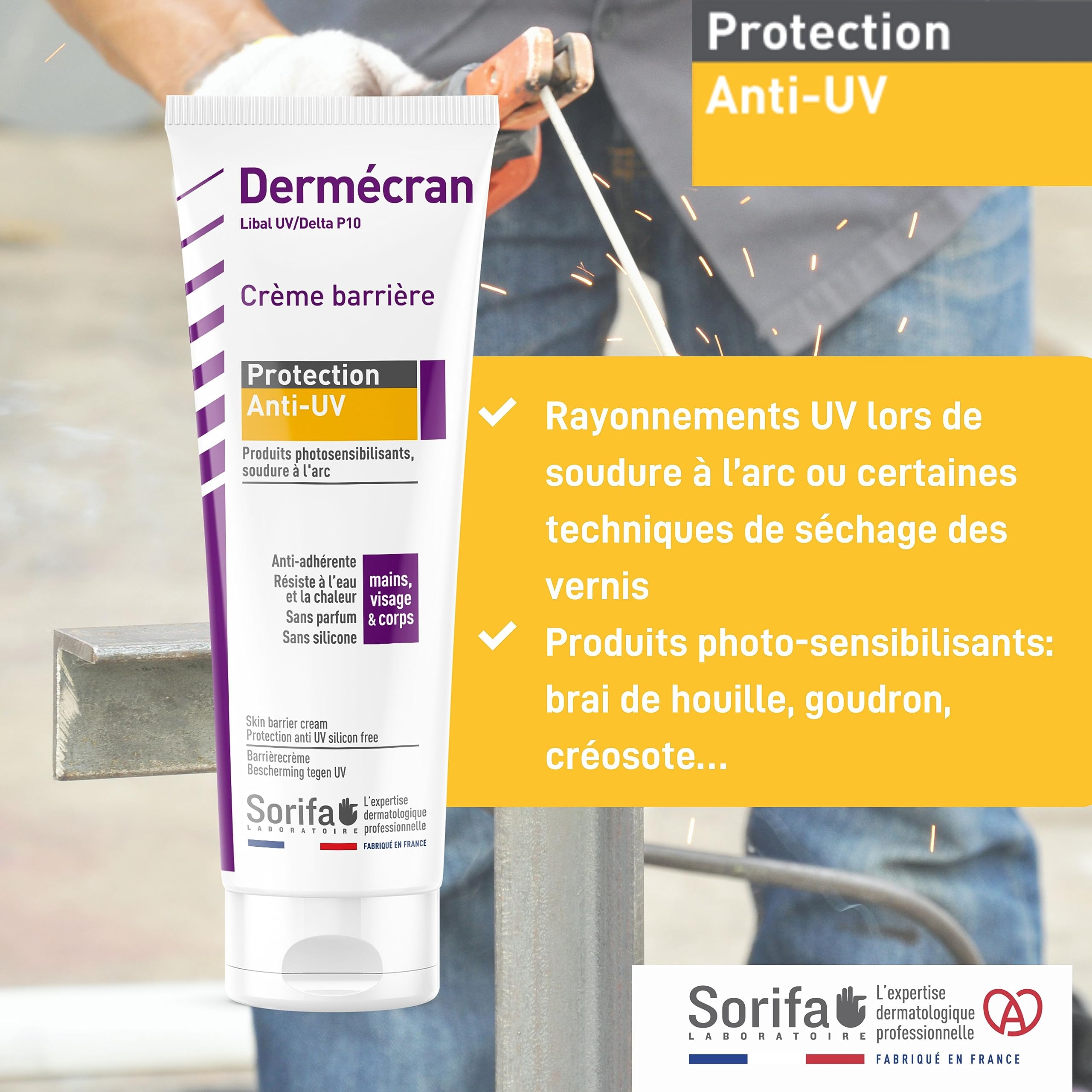 Juego de 3 – Dermecran – Crema barrera – Protección UV – Soldadura – Productos fotosensibilizantes – Manos, cara y cuerpo – Alta tolerancia – Tubo 125 ml.