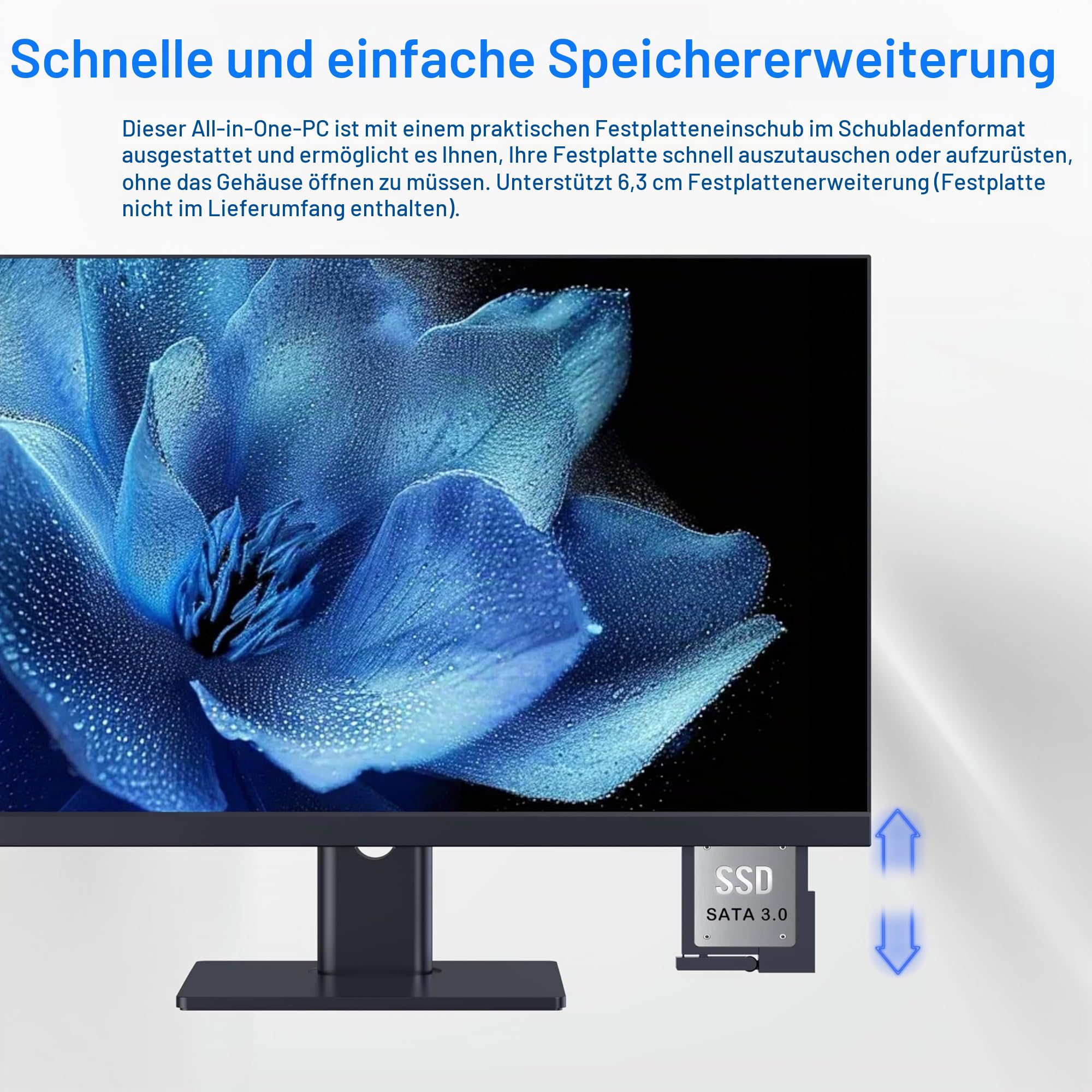 Desktop-PC All-in-One 27 Zoll Quad-Core N95 (bis zu 3,4 GHz) 512 GB SSD 16 GB RAM mit Webcam, All-in-One-PC unterstützt Bildschirm, WiFi6 Dual-Band Bluetooth 5.3, Schwarz
