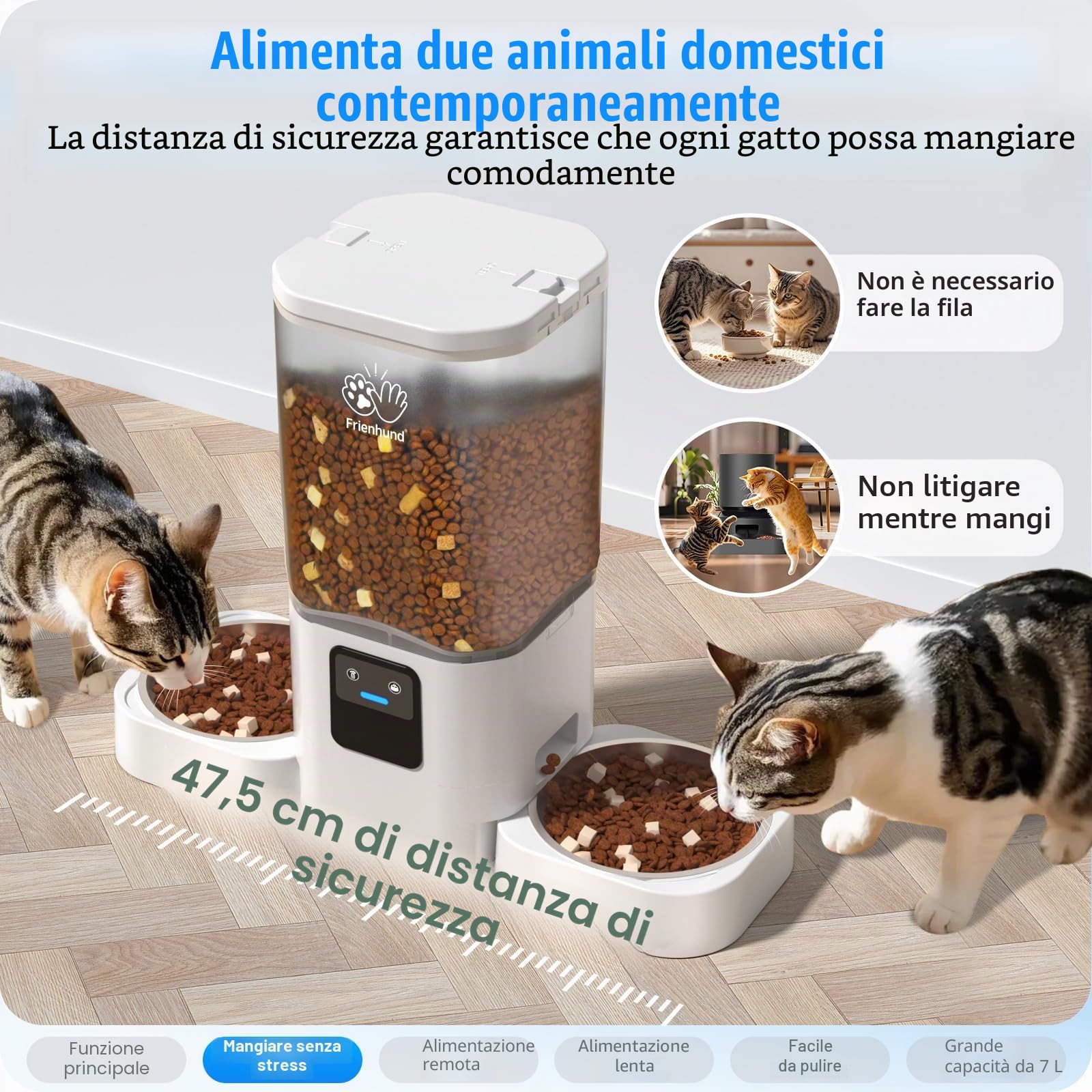 Frienhund Distributore Automatico Cibo Gatti Doppio App: 5G WiFi Dispenser Crocchette Gatto Con Alimentazione Lenta, 7L Dispenser Crocchette Gatto 2 Ciotole, Distributore Cibo Cani (ACF190W-C)
