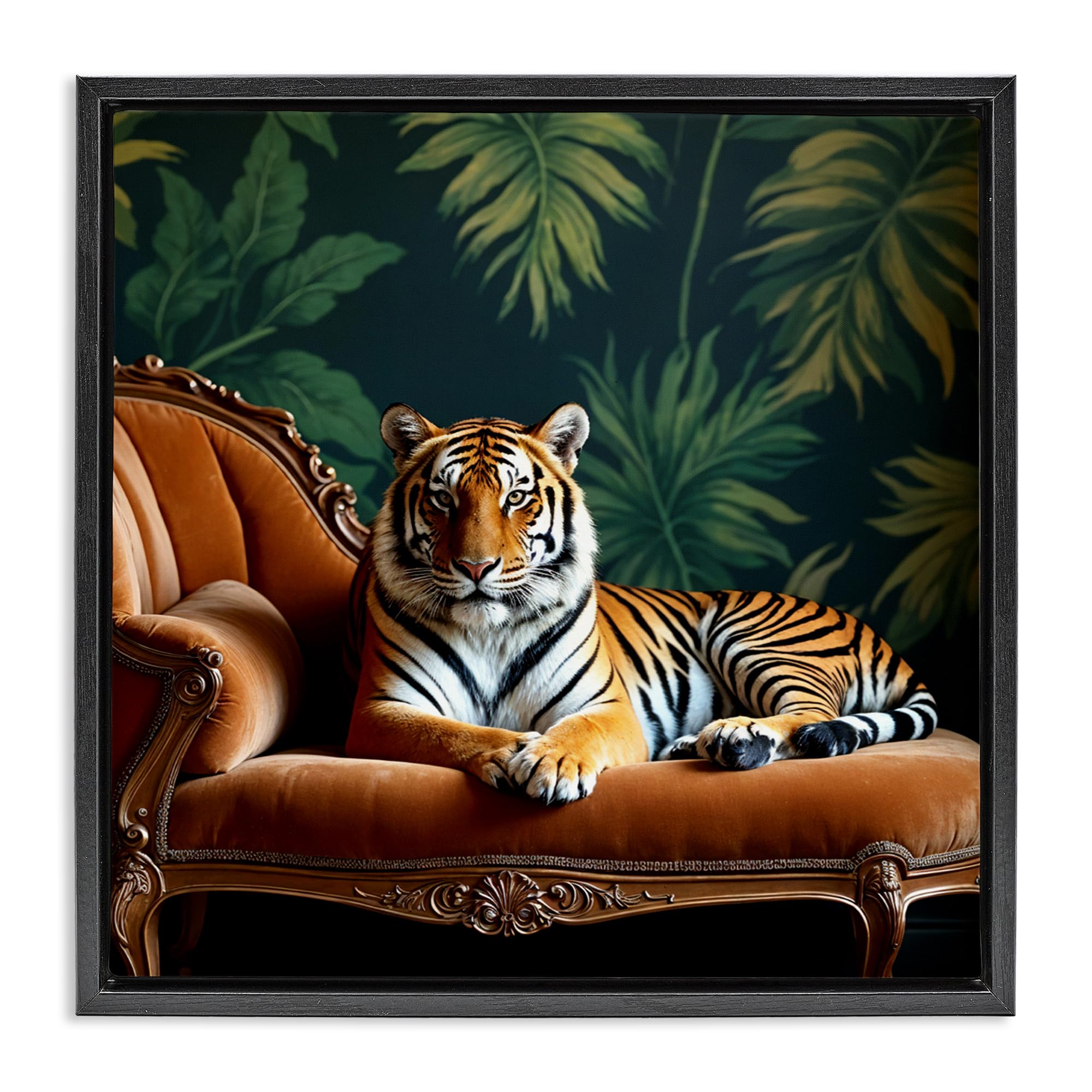 'Tiger Lounging on Chaise'| Floating Frame Canvas Art