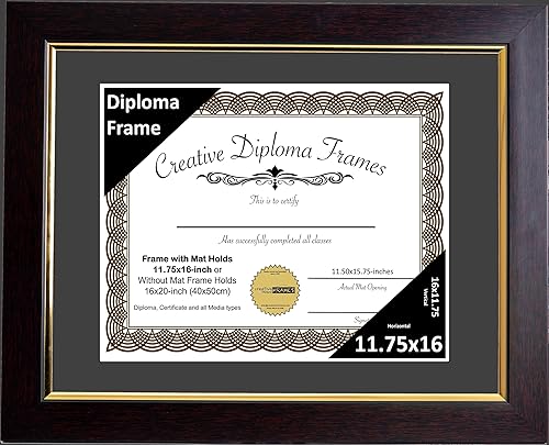 Vista 33 de Creative Picture Frames Marco de diploma de caoba de 10 x 13 con borde dorado, incluye caballete de vidrio blanco y ganchos de pared instalados