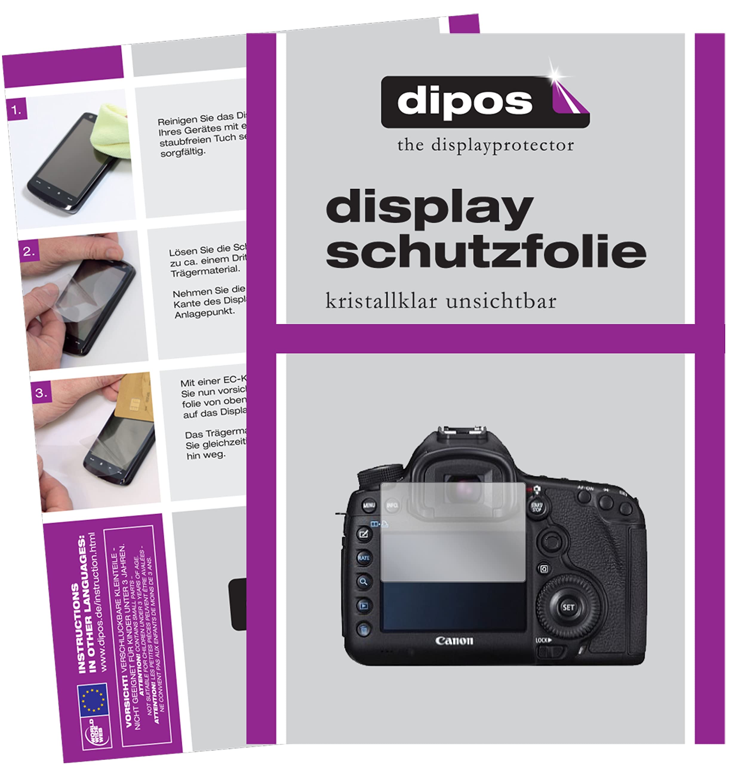 Dipos 5 Pellicole Protettive Cristallo Per Canon EOS M200 – Made In Germany – Antigraffio E Invisibili
