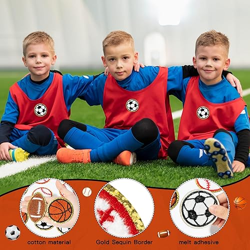 Miniatura 4 de X1zuue 12Pcs Ball Sports Chenille Iron on Patches, Kids Football Baseball Basketball Rugby Soccer Repair Patches Kit Sew on Embroidered Applique DIY