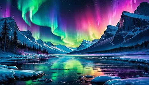 croshom Kits de Arte de Diamantes Grandes para Adultos, Kits de Pintura de Arte de Diamantes de Paisaje Aurora Boreal para Adultos, 5D DIY Taladros