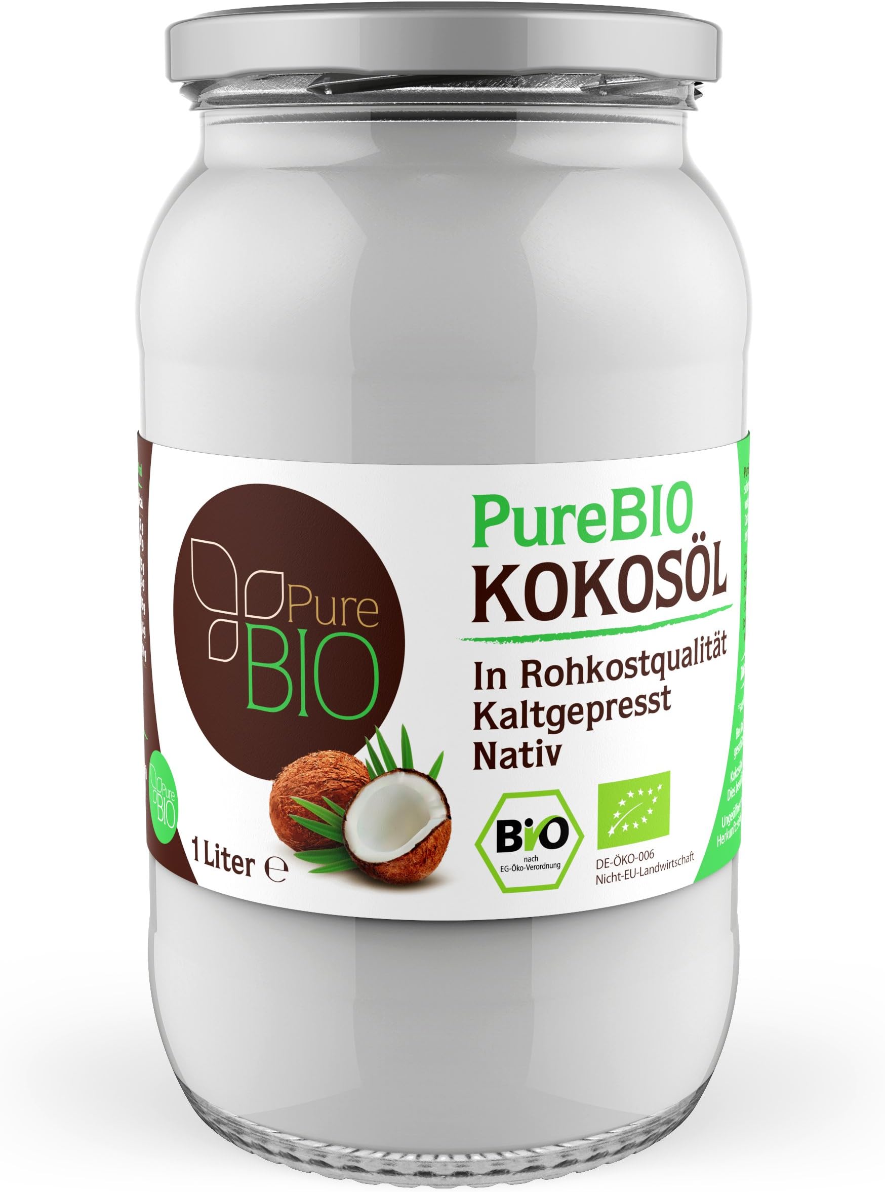 PureBIO Coconut Oil 1000 ml (1 L) for Hair, Skin and Cooking - Organic Coconut Oil Native and Cold Pressed