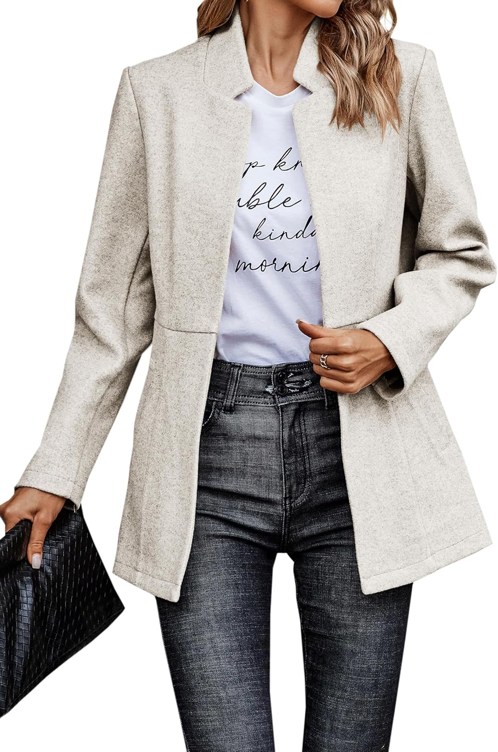 CCTOO Women's Coat Casual Open Front Blazer Long Sleeve Stand Collar Solid Trench Business Work Office Jacket Outwear