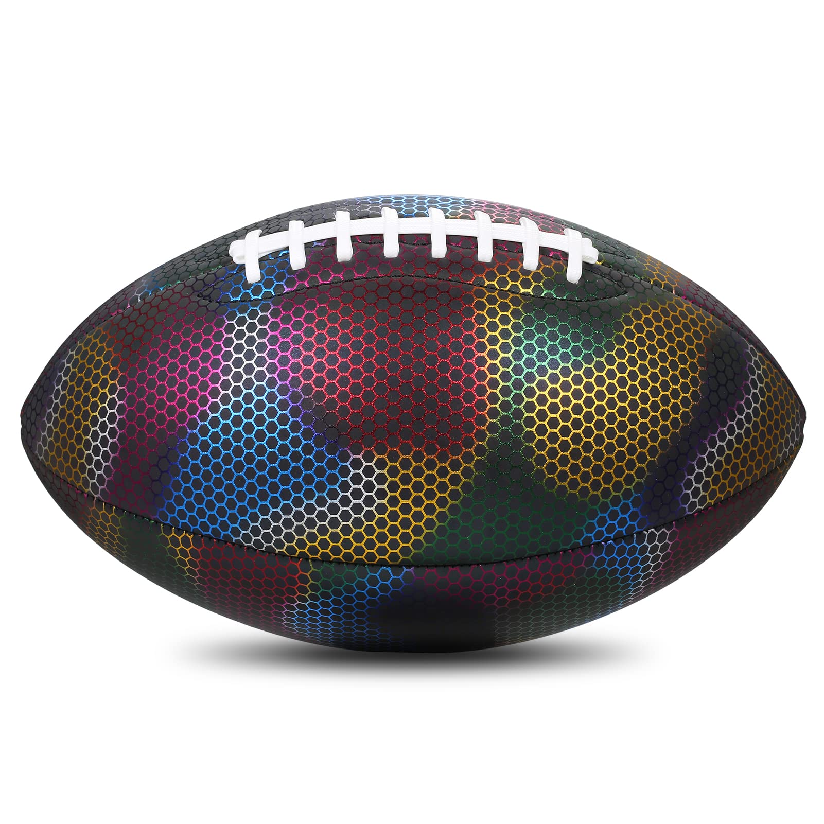 lyrlody Holographic Football, Glowing Luminous Rugby PU Leather All Weather Footballs with Pump for Kids Teens Adults