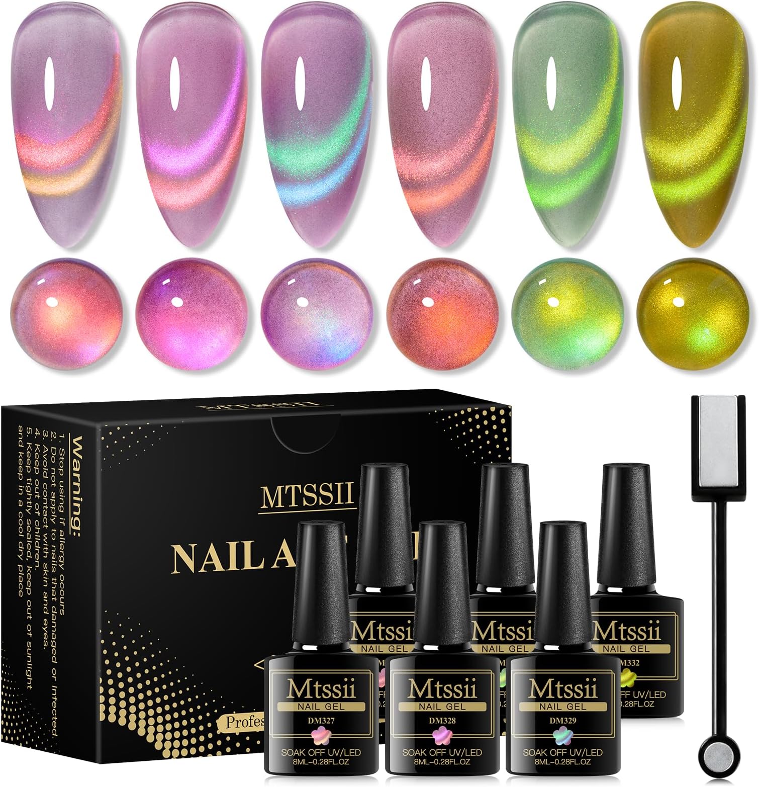MTSSII Cat Eye Gel Nail Polish Glass Series Magnetic Nail Gel Rainbow Jelly Cateye Pink Purple Translucent UV/LED Nail Polish Nail Art Gifts Set for Women