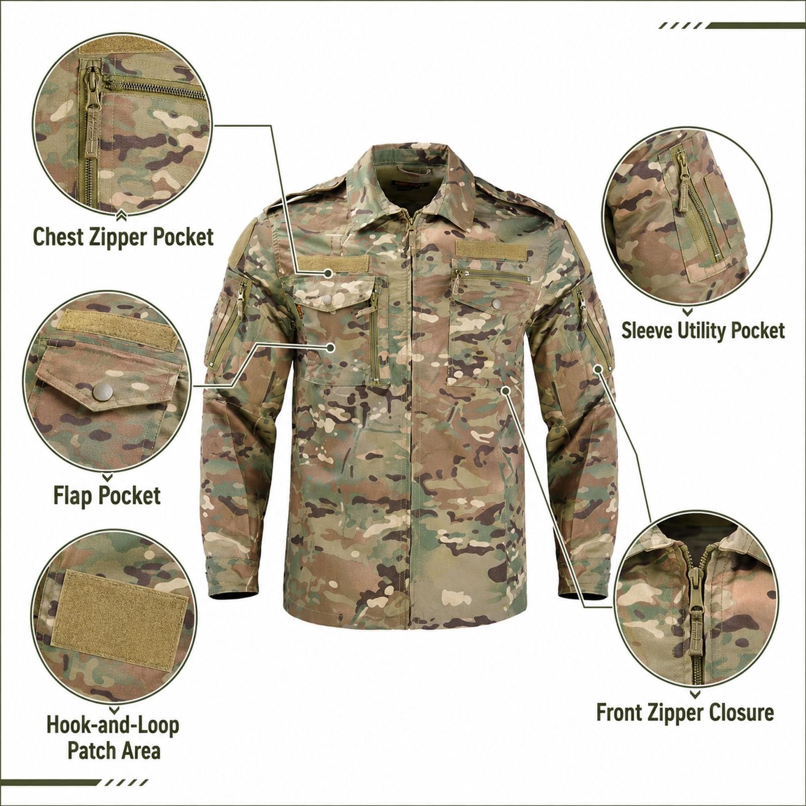 Set da uomo con camicia e pantaloni cargo, a maniche lunghe, per escursionismo, campeggio, lavoro e allenamento
