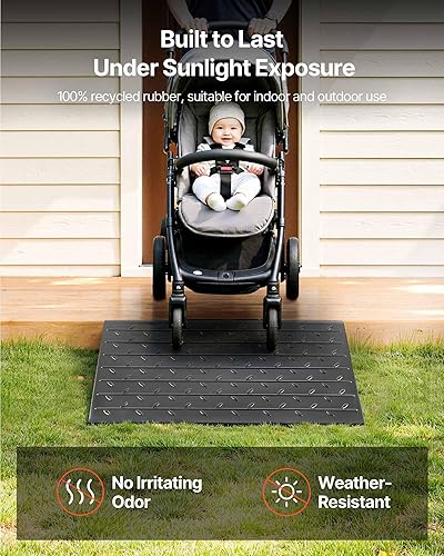 Miniatura 6 de VEVOR Rampa de umbral de goma de elevación de 2.5 pulgadas, rampa para silla de ruedas de 3 canales, superficie antideslizante, capacidad de carga