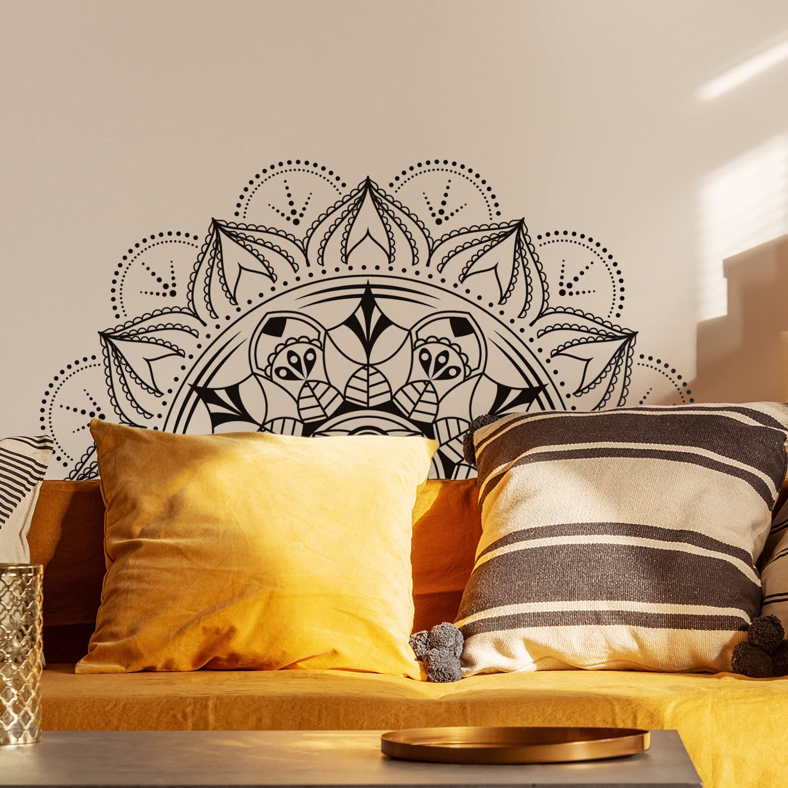 Calcomanía De Pared Mandala Dorado Grande - Diseño Bohemio, Floral, Para Sala, Dormitorio O Yoga, Fácil De Pegar