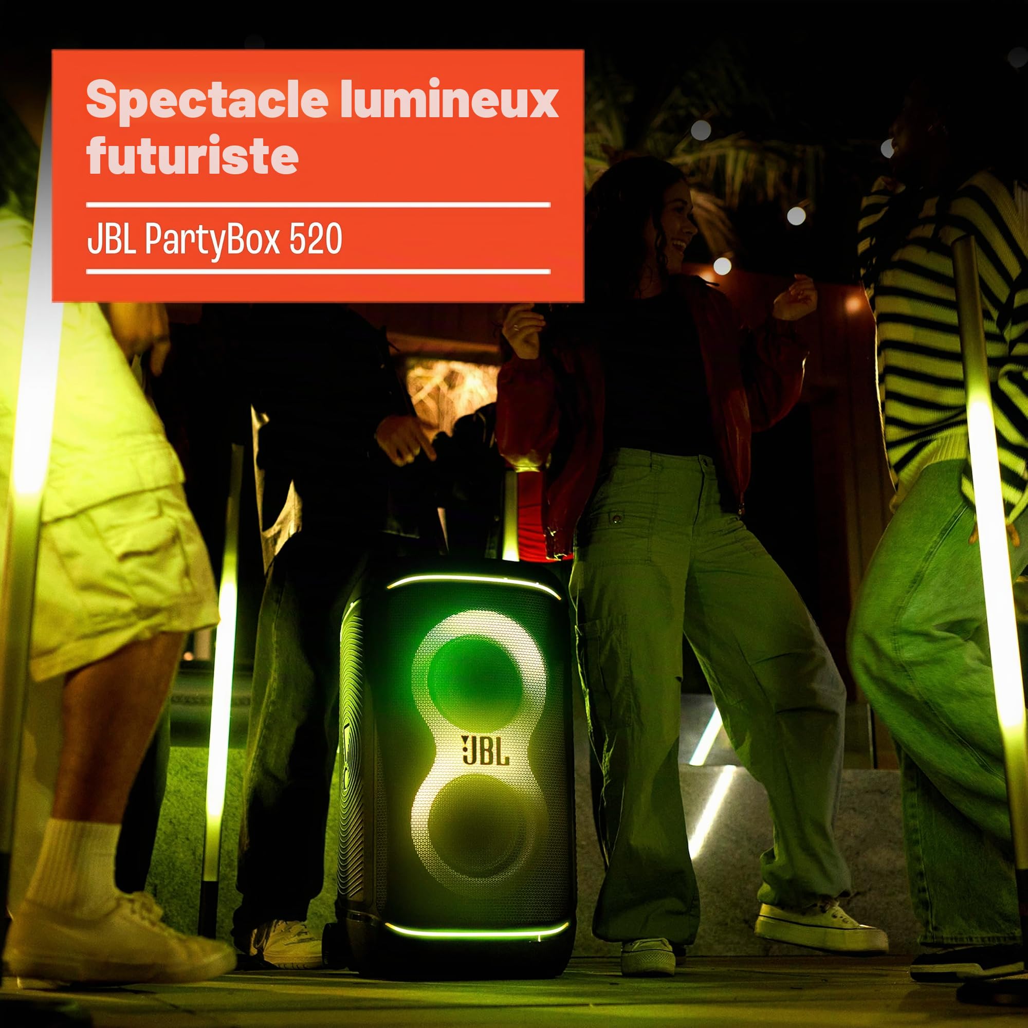 JBL PartyBox 520 Enceinte Portable pour fête alimentée par Batterie avec Renfort de Son AI, jusqu'à 15 Heures de Temps de Lecture, Anti-éclaboussures IPX4, Connexion Multi-radiateur