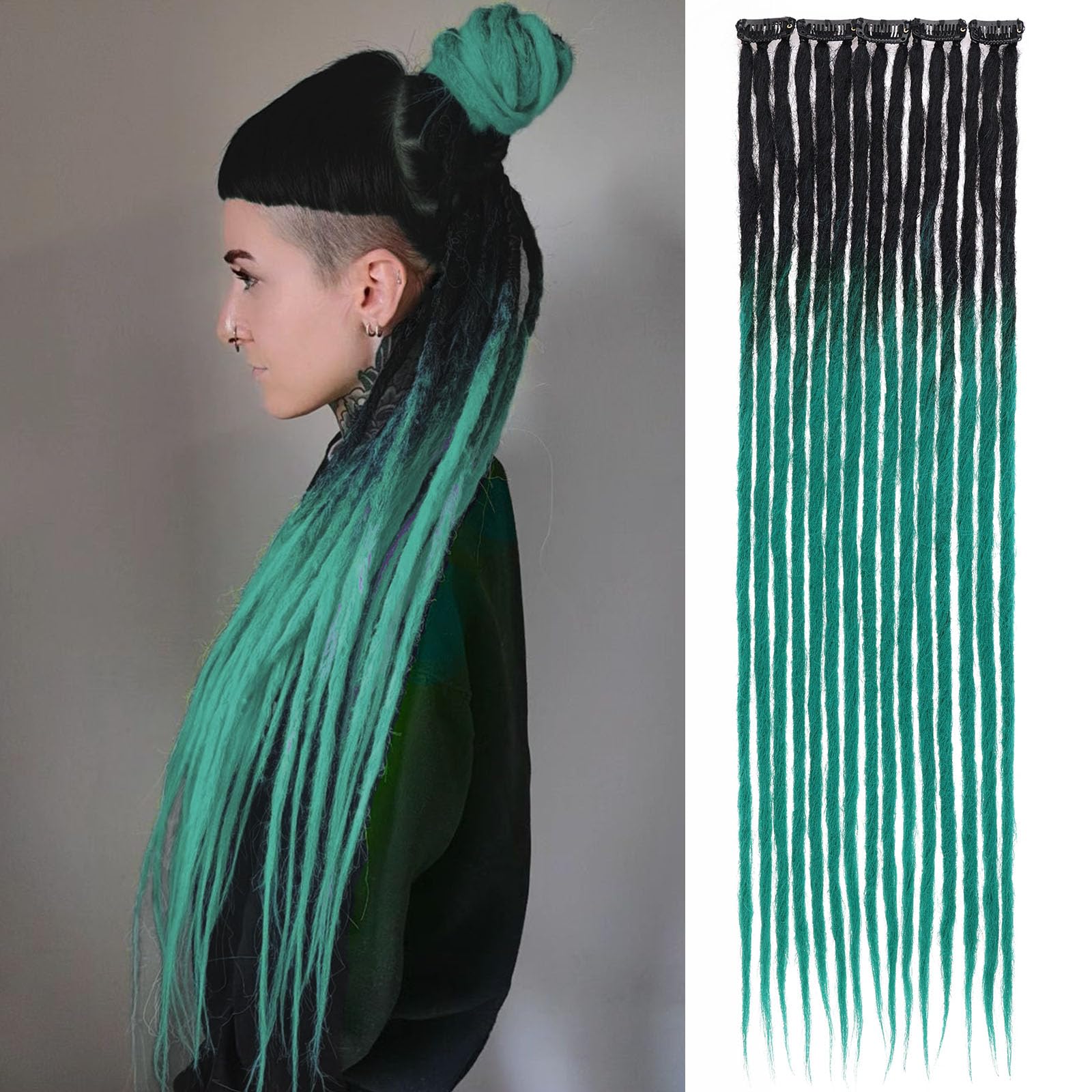 15 Blue & Green Dreads Dreadlocks Hair Extensions Amazon.com : Aosome Dreadlock Extensions 20 main image 4