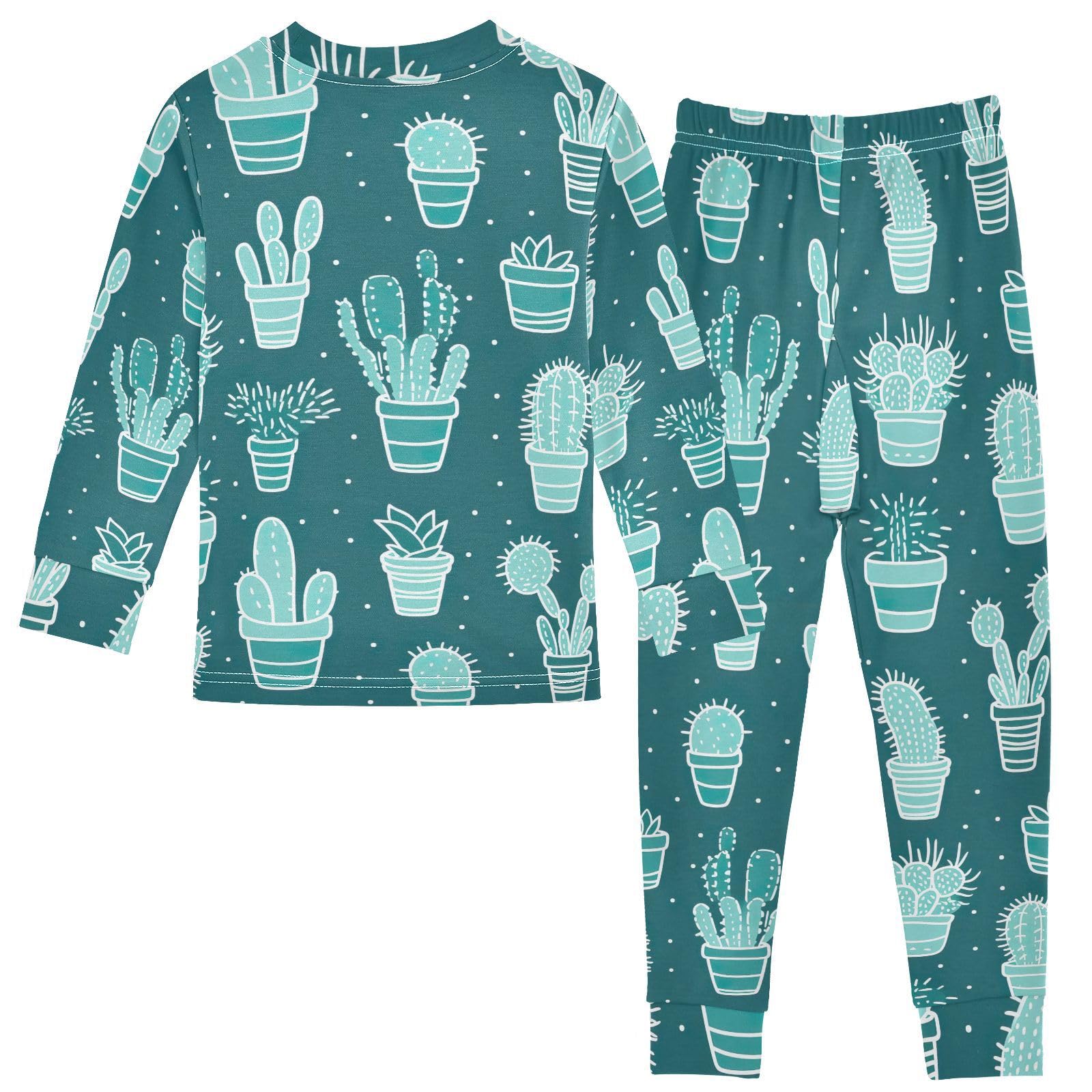 SPRIPORT Cactus Green Soft Comfy Pajama Set Long Sleeve Top and Pants Cotton Sleepwear 2 Piece Pjs Set 4T