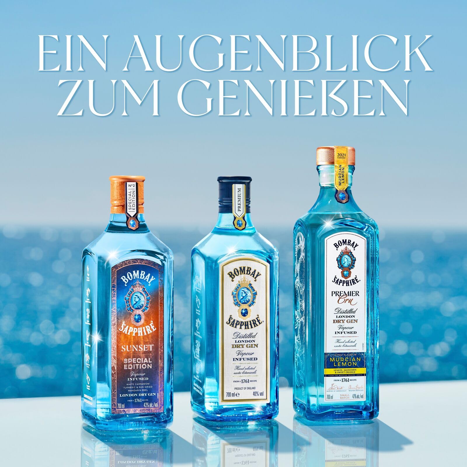 Bombay Sapphire London Dry Gin, 40 Vol-%, 100 cl / 1 L, zu 100% per Dampfinfusion destillierte Spirituose mit 10 erlesenen Botanicals