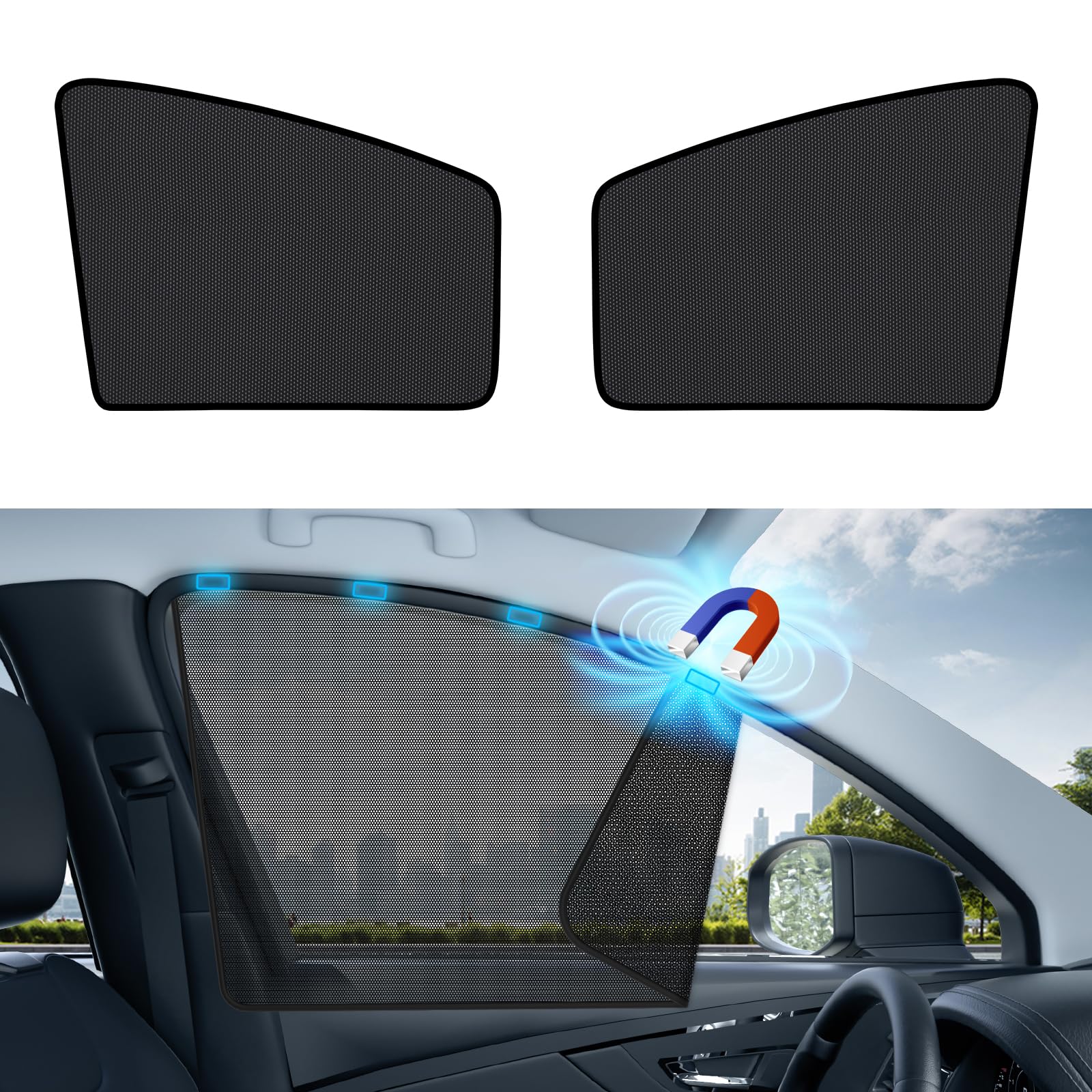Photo 1 of Aokway Car Side Window Sunshades, Driver Car Window Screen Mesh, Universal Fit for Camping and UV Protection (Black, Front Side 2pcs)