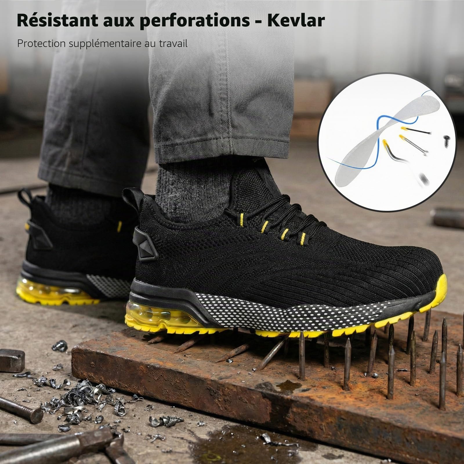 SPIEZ Chaussures de Sécurité Homme Baskets à Embout en Acier, Chaussures Sécurité Anti-Crevaison et Anti-Eclaboussures, Légères et Respirantes