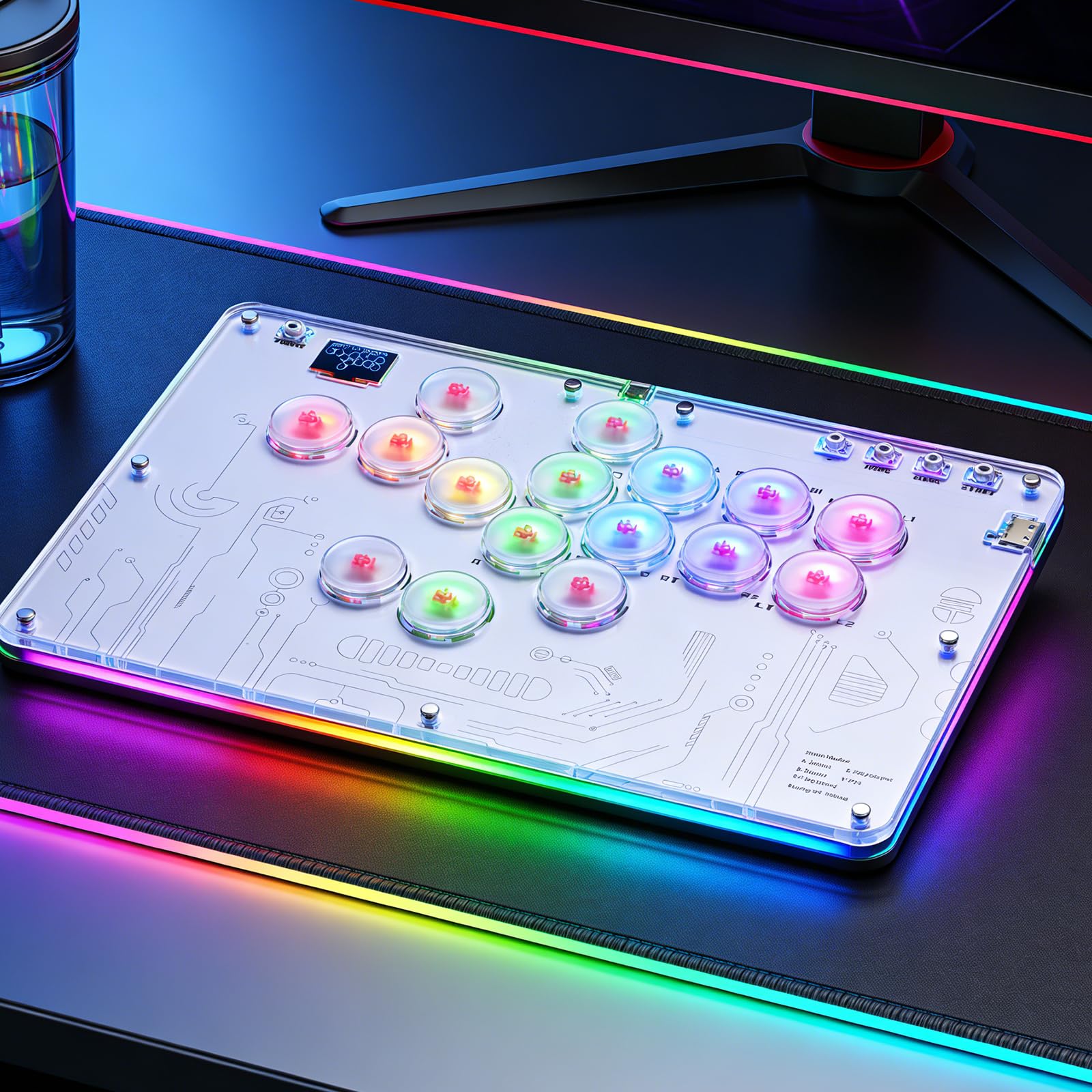 CHANGYUE Teclado de lucha de 16 teclas, arcade mini acrílico, compatible con PC, PS3, PS4, PS5, NS, Steam