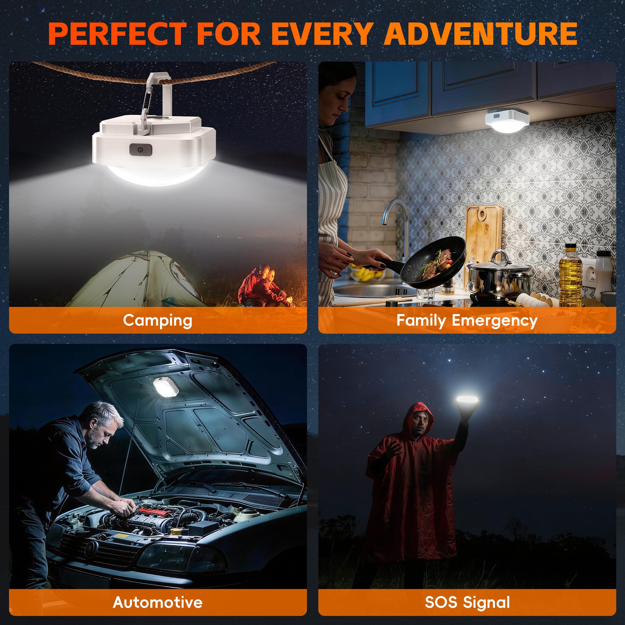 Linterna LED recargable para acampar: 2000 mAh, luz de tienda de campaña con imán, linterna impermeable esencial para camping, senderismo, corte de energía, emergencia, supervivencia, mochilero