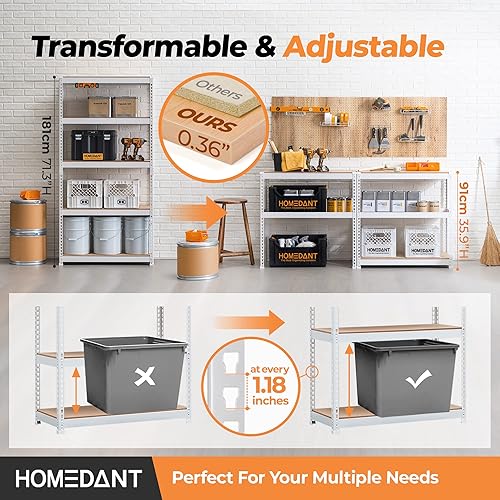 Miniatura 3 de HOMEDANT Estantes de almacenamiento de 5 niveles ajustables laminados sin pernos para garaje, estantería de metal resistente, estante para almacén,