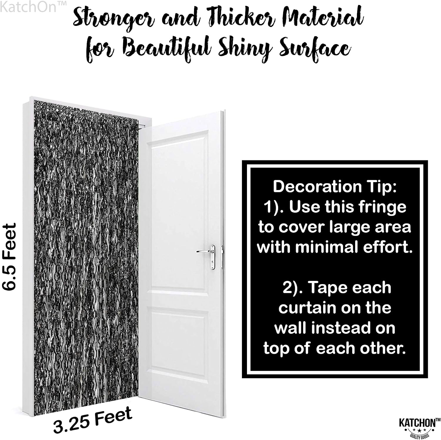 KatchOn Black Star Print Backdrop Curtain - 3.2x6.5ft, Metallic Aluminium Foil, Black Fringe, Party Decorations for Bridal Shower, Birthday, Bachelorette, Halloween