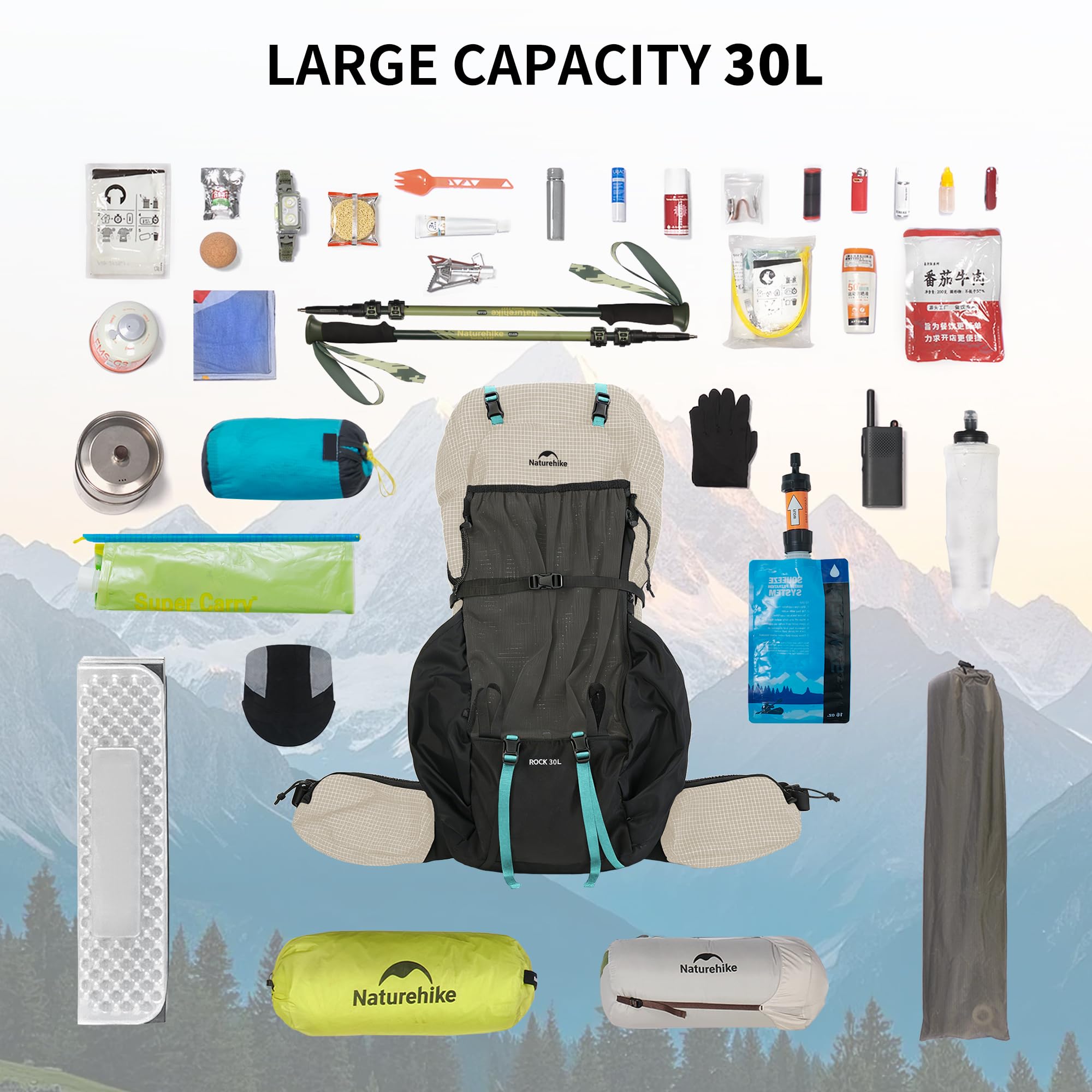 Naturehike Rock 2.0 ulepszony plecak 30/45/60 l wewnętrzna rama plecak turystyczny mężczyźni kobiety z osłoną przeciwdeszczową plecaki trekkingowe na zewnątrz kemping podróże z plecakiem, Biały, 30l/M